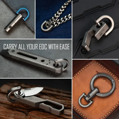 Vista 9 de KeyUnity KA17 Titanium D Ring Key Shackle, U Shape Key Ring Horseshoe Clasp for Car Fob, DIY Leather Key Organizer Keychain