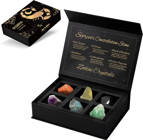 Vista 9 de Conjunto de regalo de cristales de Acuario, signos del zodiaco, piedras de nacimiento de cristales curativos con caja de horóscopo, cristales