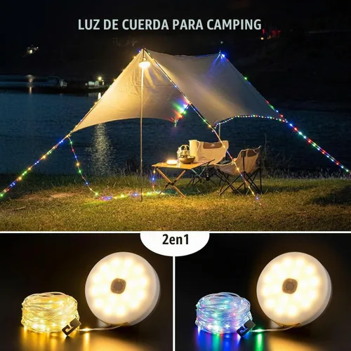 Vista 2 de Solar Camping String Lights, 4 in 1 Outdoor Camping Lantern with 8 Lighting Modes(32.8Ft), Quick 30s Recovery, Waterproof, Type-C Fast Charging