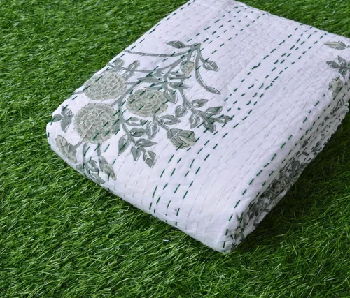 Vista 2 de YUVANCRAFTS Colcha Kantha de algodón con estampado de bloques indios Kantha, colcha vintage de Kantha, colcha de tamaño Queen