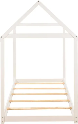 Vista 6 de SOFTSEA Cama de piso individual para niños, cama individual con techo (gris, Twin-House)