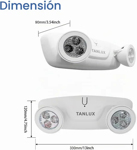 Vista 2 de TANLUX Luces de emergencia LED con batería de respaldo, dos cabezales ajustables para luces comerciales, certificación UL, CA 120/277V, cableadas