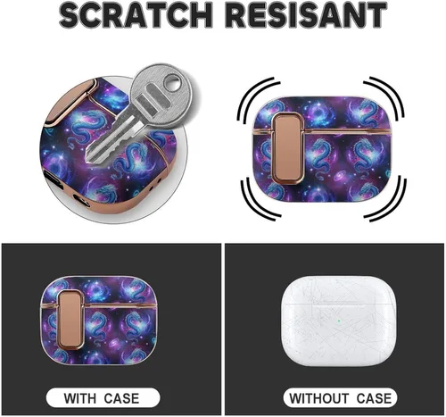 Vista 3 de Full Protective Cover Compatible with Airpods Pro 2 Wireless Charging Case for Women with Lock, Purple Galaxy Dragon, Safe and Shockproof