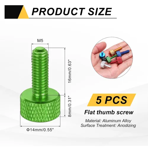 Vista 29 de MECCANIXITY 5 piezas M6x14mm Tornillos de pulgar estriado de cabeza plana, pernos de rosca completa de aleación de aluminio sólido para carcasas