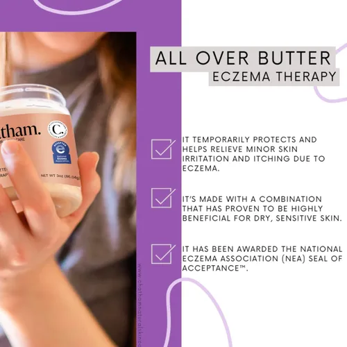 Vista 3 de Chatham Natural Skin Care Crema para aliviar el eccema All Over Butter de 3 onzas, piel seca, picazón, cara, pies y manos. Confiada por familias