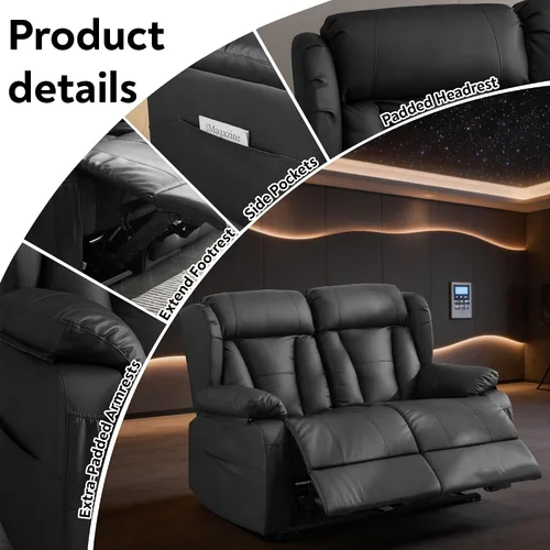 Vista 4 de Sofá biplaza reclinable manual de 59" reclinable doble para sala de estar