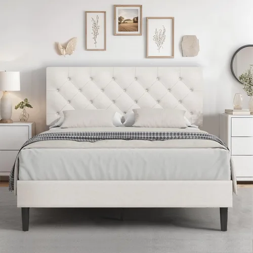 Vista 17 de HOMBCK Base de cama de tamaño individual con cabecera, base de cama tapizada con plataforma de lino para niños, base de cama de tamaño individual