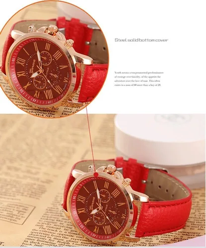 Vista 6 de CdyBox Mujeres Hombres Señora Adolescente Chica PU Cuero Banda Relojes Dial Analógico Cuarzo Relojes