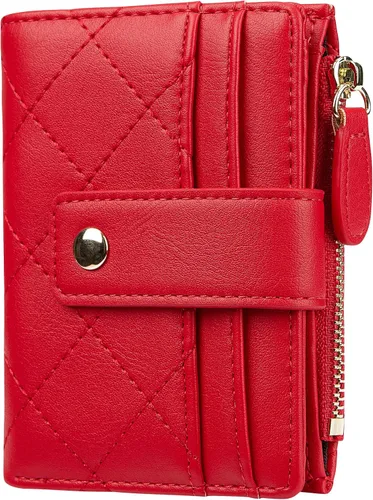 Vista 27 de Cartera de cuero para mujer, pequeña, compacta, plegable, con bolsillo para monedas con cremallera