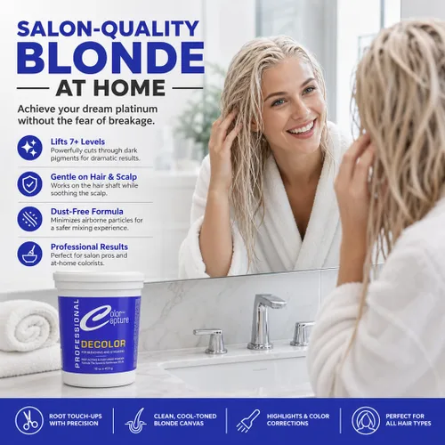 Vista 6 de Blanqueador para el cabello en polvo para blanquear y rayar, grado profesional, fórmula suave, tinte azul, 16 onzas