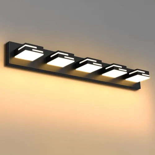 Vista 30 de Lámparas LED modernas para tocador de baño, 2 luces regulables de 15 pulgadas, color negro mate, para accesorios de iluminación de baño sobre