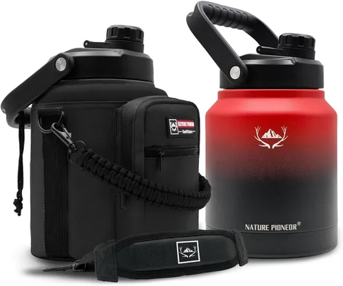 Vista 13 de NATURE PIONEOR Botella de agua aislada de 84 onzas, jarra de agua de acero inoxidable con doble vacío con soporte/portador, boca ancha, deportes al