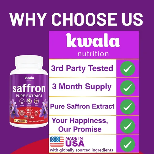 Vista 8 de Kwala Nutrition Suplementos de azafrán para el estado de ánimo y la energía, 88.5 mg de extracto de azafrán puro, suministro para 90 días, 90