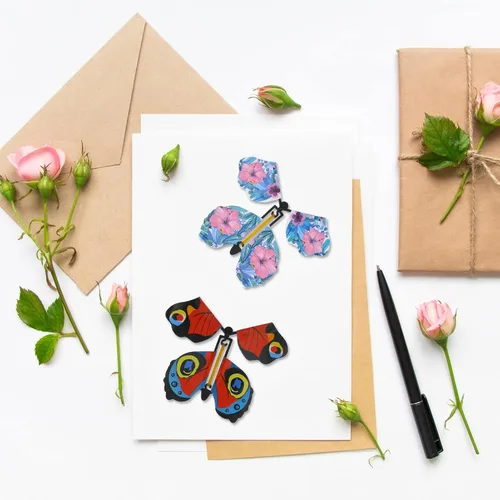 Vista 3 de 25 piezas de juguete de mariposa voladora, mariposa voladora, mariposa voladora, tarjeta de mariposa, juguete con banda de goma, juguete para boda