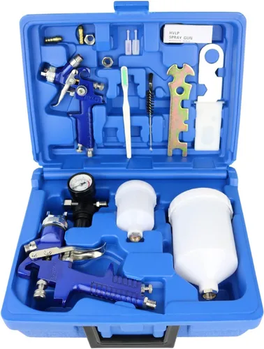 Vista 7 de HVLP - Juego de pistola pulverizadora por gravedad de aire, pistola de pintura para automóvil, 2 en 1 con 0.055 in, 20.3 fl oz y 0.031 in, 5.1 fl
