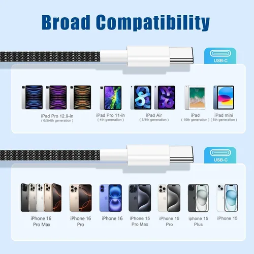 Vista 6 de Cable de carga rápida USB C a C de 10 pies, cable de carga largo tipo C a USB C para Apple iPhone 17 Pro Max/17 Air/16 Pro/15 Plus, MacBook Pro