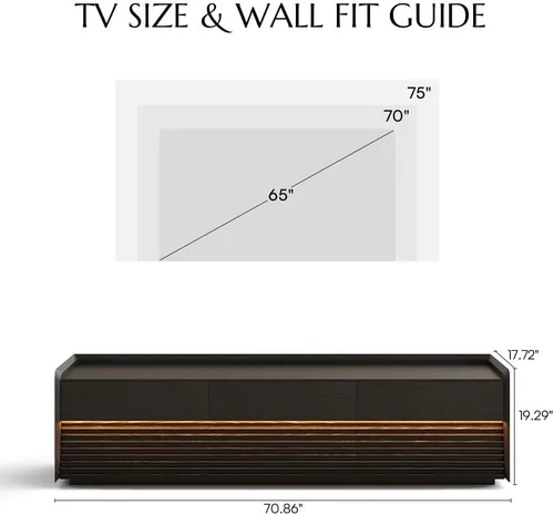 Vista 4 de POVISON Soporte de TV moderno de mediados de siglo totalmente ensamblado con luces LED ajustables, consola multimedia de madera, centro