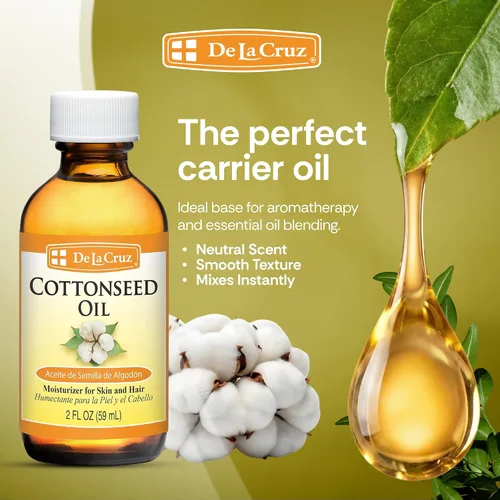 Vista 5 de De La Cruz Aceite de semilla de algodón, hidratante para piel y cabello, aceite portador multiusos, 2 onzas líquidas (1 botella)