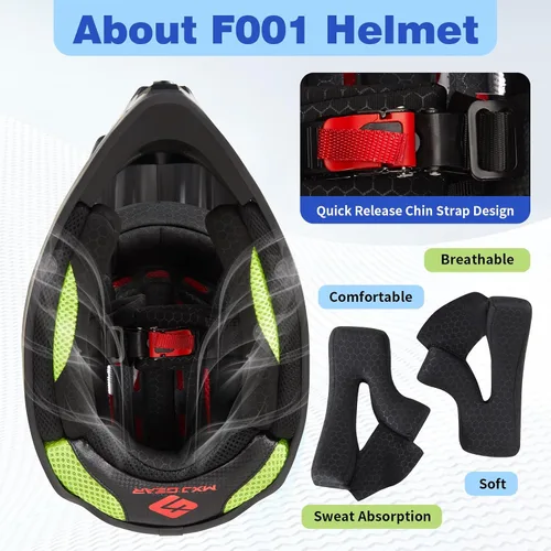 Vista 9 de Casco de Bicicleta de Tierra para Jóvenes Niños para Niños y Niñas, F001 Casco de Motocicleta de Cara Completa para Todoterreno ATV Conducción