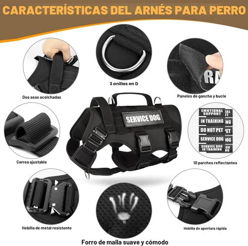 Vista 3 de WINSEE - Arnés tipo chaleco para perro de servicio para perro mediano, chaleco táctico MOLLE con 10 parches para mascotas, arnés resistente sin Negro