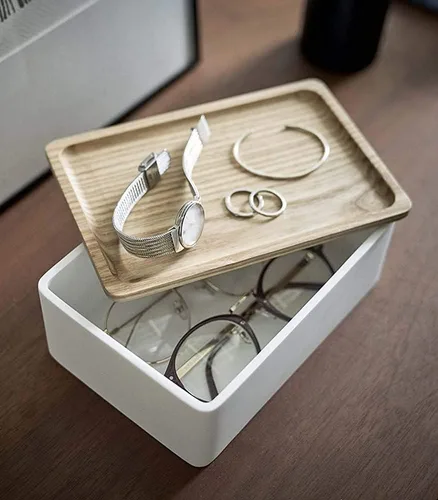 Vista 4 de Yamazaki Caja de accesorios Home Polystone Organizador de joyas, tamaño único, ceniza