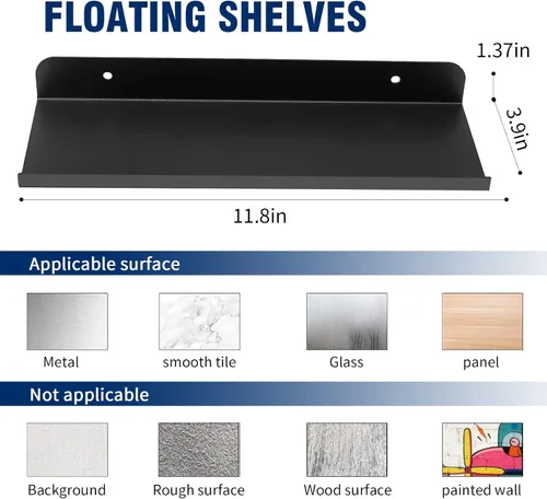 Vista 3 de Anxingo Estantes flotantes para montar en la pared, estantes pequeños de metal para montar en la pared, estantes flotantes de pared, estante