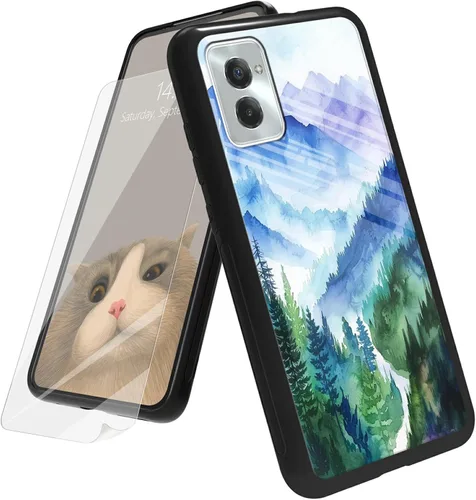 Vista 73 de Funda para Motorola Moto G Play 4G 2024 con protector de pantalla, parte trasera de vidrio templado + funda de silicona suave TPU absorción