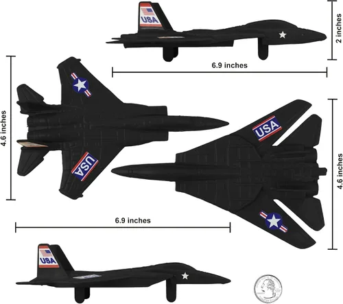 Vista 2 de TimMee Aviones de combate de plástico para hombres del ejército: 4 aviones negros – fabricados en EE. UU