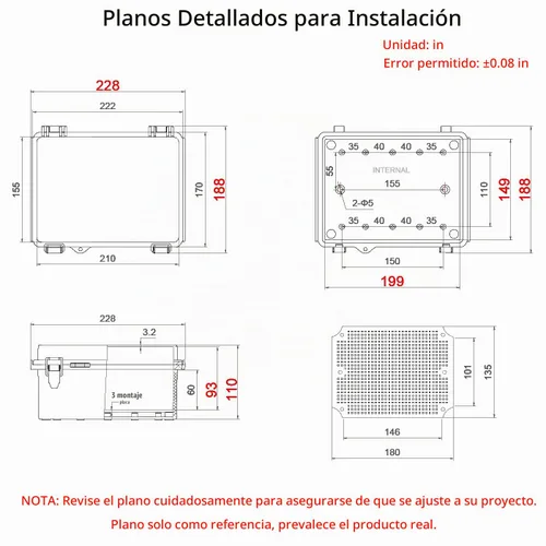 Vista 6 de Caja Eléctrica Impermeable para Exteriores Caja de Conexiones Resistente a la Intemperie IP67 Carcasa de Plástico ABS Caja de Proyecto para Gris