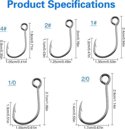 Vista 3 de Inline Single Hooks, Inline Fishing Hooks for Treble Hook Replacement Lures Plugs Baits Large Eye with Barbed Saltwater Freshwater Fishing, #4#2#1