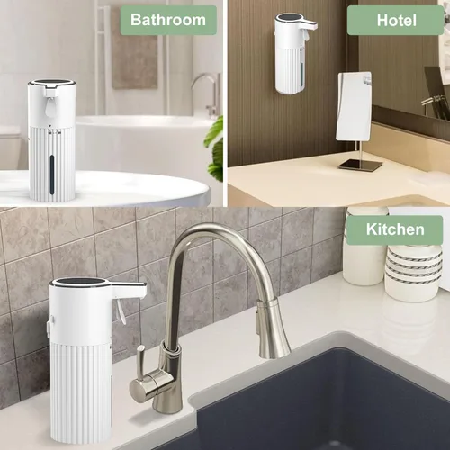 Vista 7 de Dispensador automático de jabón espumoso activado por empuje, dispensador de jabón para cocina, control de flujo continuo de 13.5 fl oz