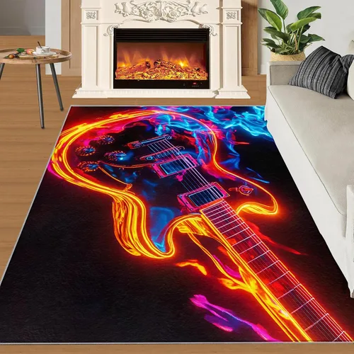 Vista 2 de Alfombra de guitarra, alfombra de 2 x 3 pies para entrada, alfombra de área musical, alfombra lavable de guitarra fresca para dormitorio, alfombra
