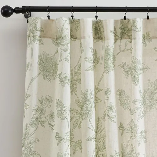 Vista 15 de HLC.ME Brookville - Cortinas de lino con estampado floral, con bolsillo trasero y pestaña trasera, paneles de cortina para dormitorio, comedor