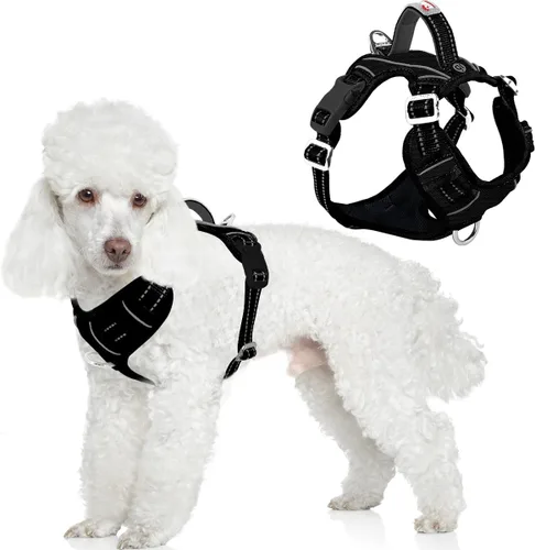 Vista 27 de BARKBAY Arnés Oxford sin tirones para perro con bolsillo para etiqueta de identificación, resistente, reflectante, fácil control para perros grandes