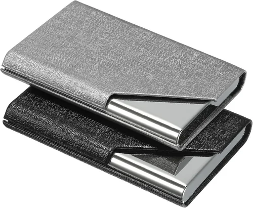 Vista 7 de PATIKIL Portatarjetas de visita, 2 piezas de piel sintética con tapa delgada para tarjetas de nombre para mujeres y hombres, dorado, marrón