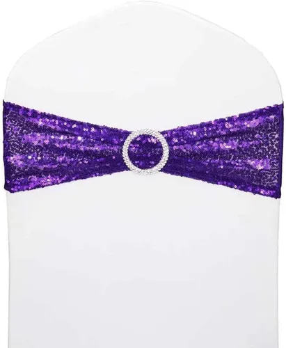 Vista 20 de Bandas para Sillas con Lentejuelas Elásticas Lazos de Spandex Poliéster para Fiestas Hotel Bodas Banquetes Decoración - 6 Piezas Aqua