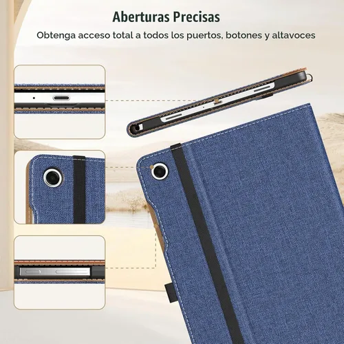 Vista 5 de MoKo Funda para Samsung Galaxy Tab A11+ /A9+ Plus de 11 pulgadas, azul mezclilla y marrón PU Leather Case for Samsung Tablet (2026/2024) with Hand
