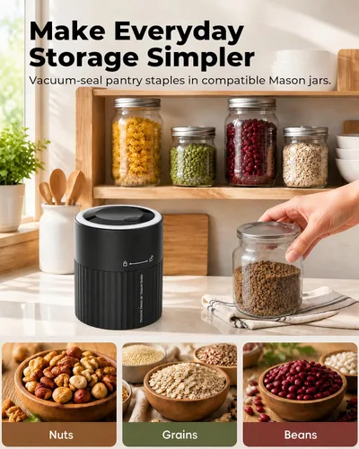 Vista 7 de Electric Mason Jar Vacuum Sealer Kit, 3-in-1 for Wide & Regular Mouth Jars Black