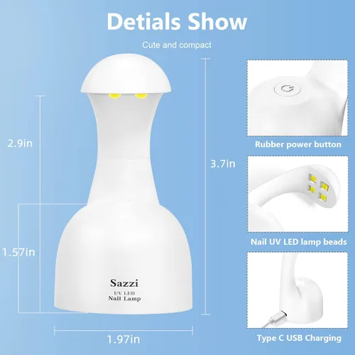 Vista 5 de Mini luz UV para uñas de gel, lámpara de uñas LED UV, diseño de extensión de uñas postizas, secador de uñas, modo de baja temperatura.