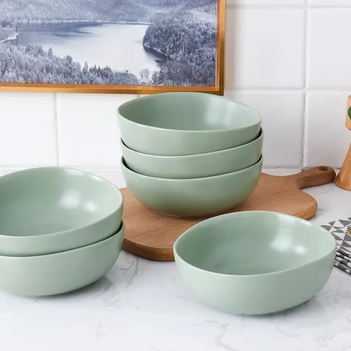Vista 7 de Stone Lain Delilah Honeydew Green - Juego de platos de porcelana de 6 piezas, cuencos de cocina para cenas diarias, sopas, ensaladas, pasta