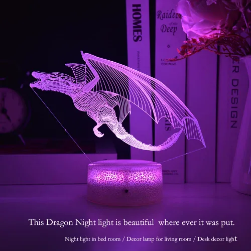 Vista 2 de Lámpara de dinosaurio, luz nocturna para niños, 16 colores con control remoto, ilusión óptica en 3D, regalo perfecto para niños y niñas