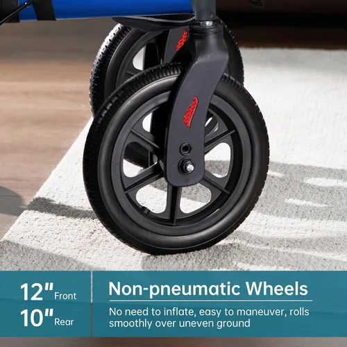 Vista 4 de ELENKER Andador todoterreno con asiento, andador rodante para exteriores, ruedas delanteras de 12" sin cámara de aire, diseño plegable compacto