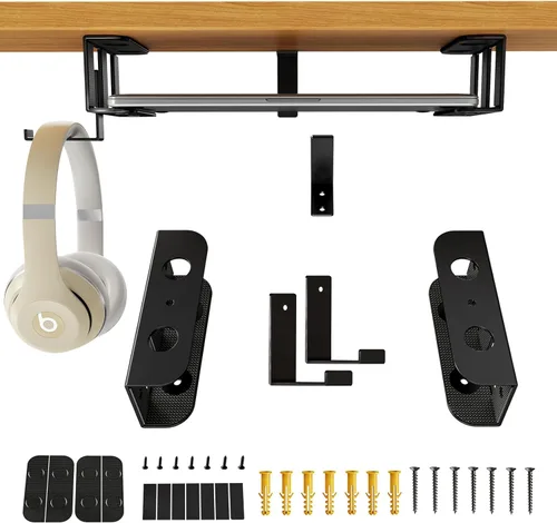 Vista 10 de BYMECOST Soporte de almacenamiento para portátil debajo del escritorio, soporte de metal para dispositivos bajo el escritorio, para dispositivos