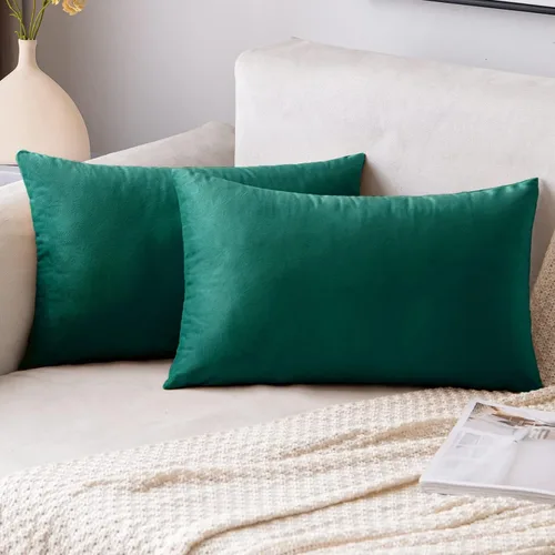 Vista 9 de EMEMA - Paquete de 2 fundas de almohada de terciopelo decorativas, fundas de cojín cuadradas suaves y sólidas para sofá, dormitorio, silla, Verde