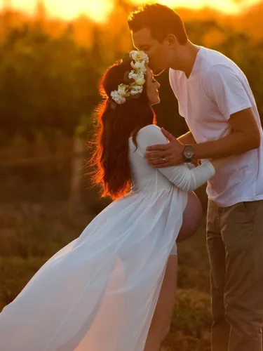 Vista 6 de YnimioAOX Vestido de maternidad de manga larga con hombros descubiertos para fotografía vestido de maternidad de gasa para sesión de fotos