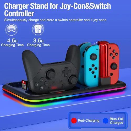 Vista 3 de AXYBCOOL RGB Switch Charger Dock for Nintendo SwitchSwitch LiteOLEDSwitch Charging Stand with 8 Games Storage for Switch Pro Controller Joycons