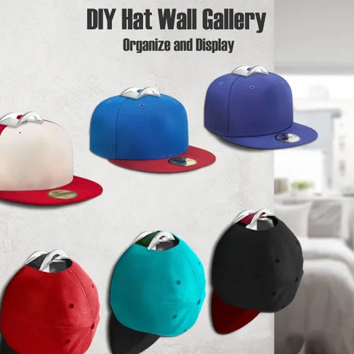 Vista 2 de Percheros para sombreros de pared, fuertes soportes adhesivos para sombreros, organizador para gorras sin perforación, paquete de 20 ganchos