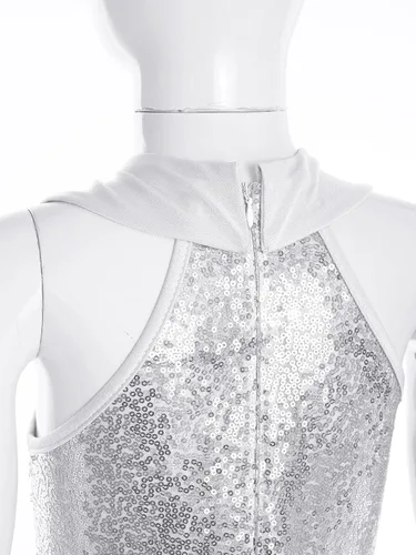 Vista 4 de Loyan Leotardo de gimnasia con lentejuelas metálicas brillantes para niñas y niñas, con parte inferior de campana y cuerpo completo, traje de ballet