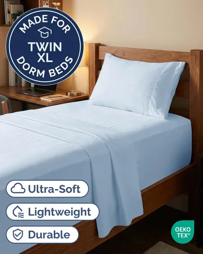 Vista 664 de Extra Deep Twin XL Sheet Set - 3 Piece College Dorm Room - White 01-Blanco