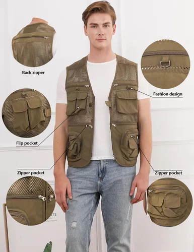 Vista 4 de Gihuo - Chaleco de pesca para hombre, con bolsillos, para viajar, ir de safari o practicar tiro